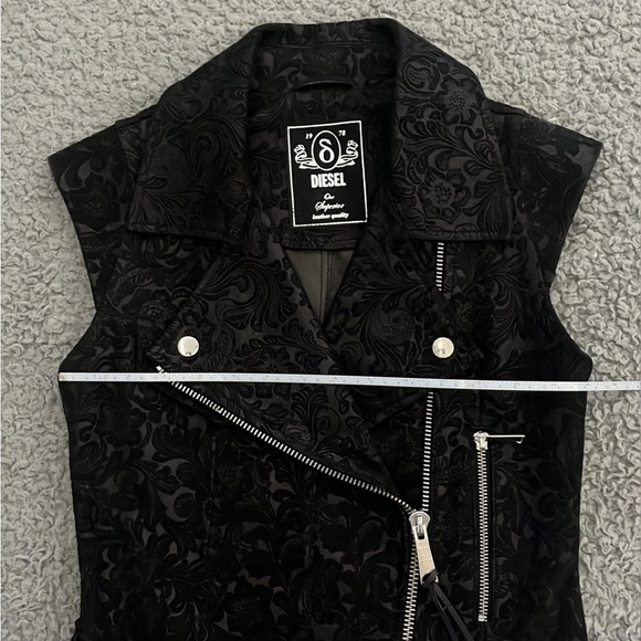 Diesel Black Tooled Leather Motorcycle Vest XS/S New - Picture 5 of 8